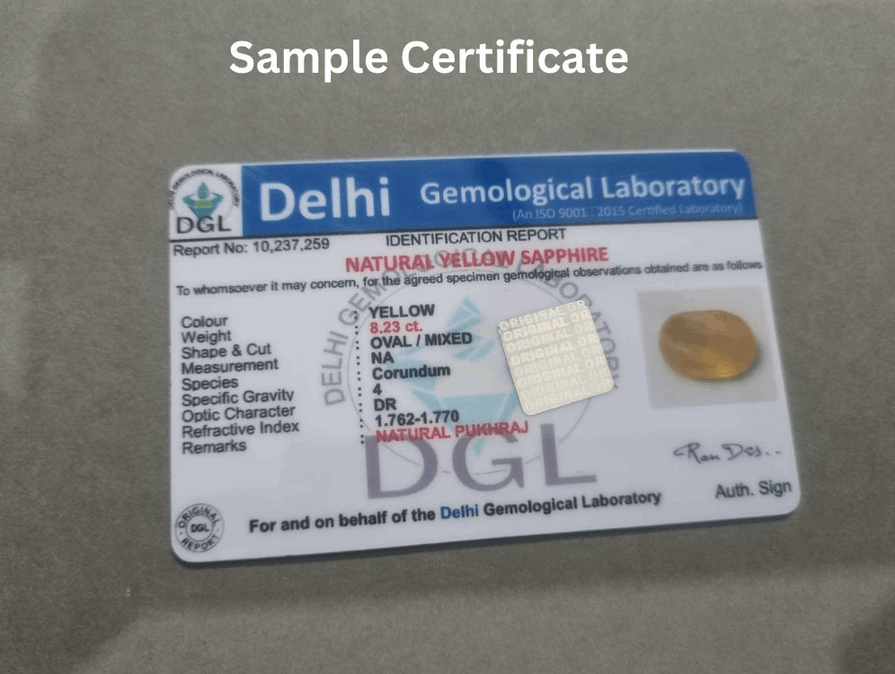 Ceylon yellow sapphire certificate