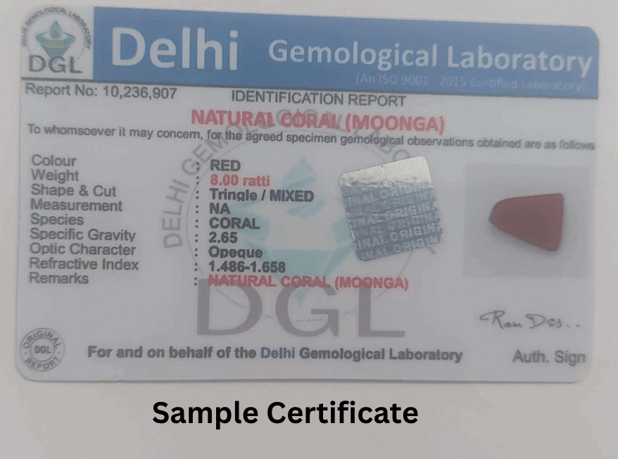 Triangle Red Coral Certificate 