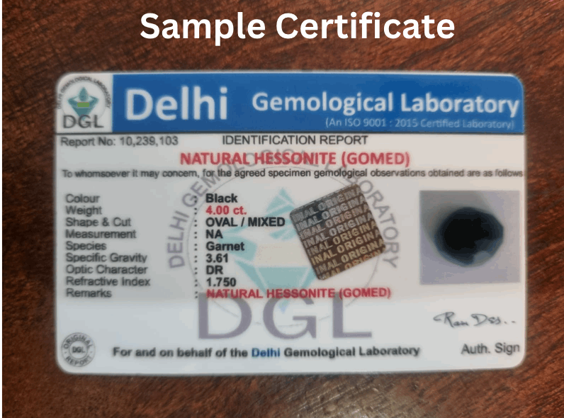 Black Gomed stone Certificate