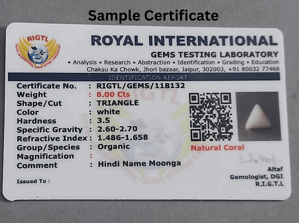 White coral certificate | triangle | sample