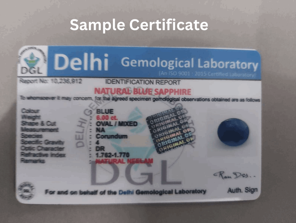 Ceylon Blue sapphire certificate
