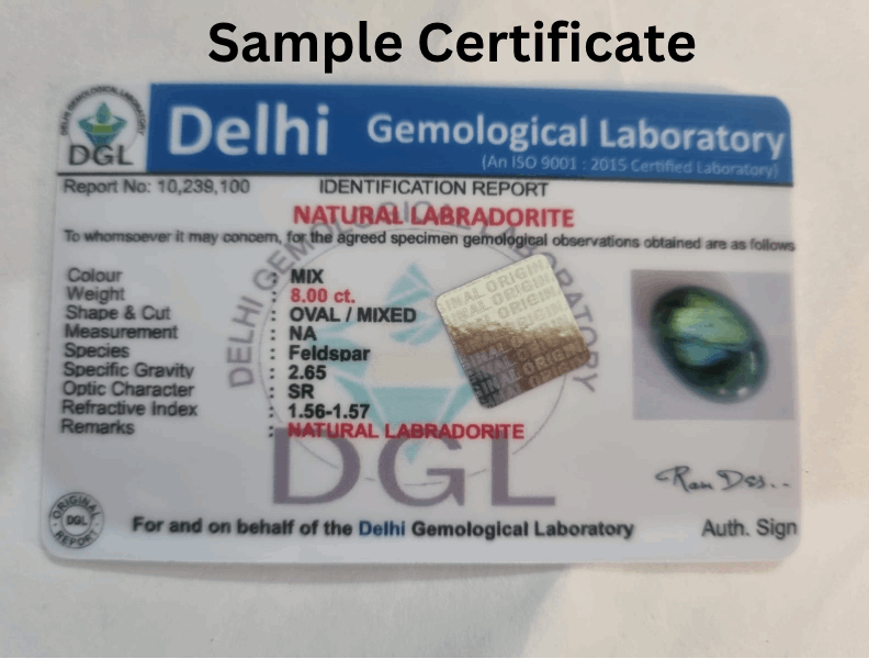 Labradorite Stone certificate | sample