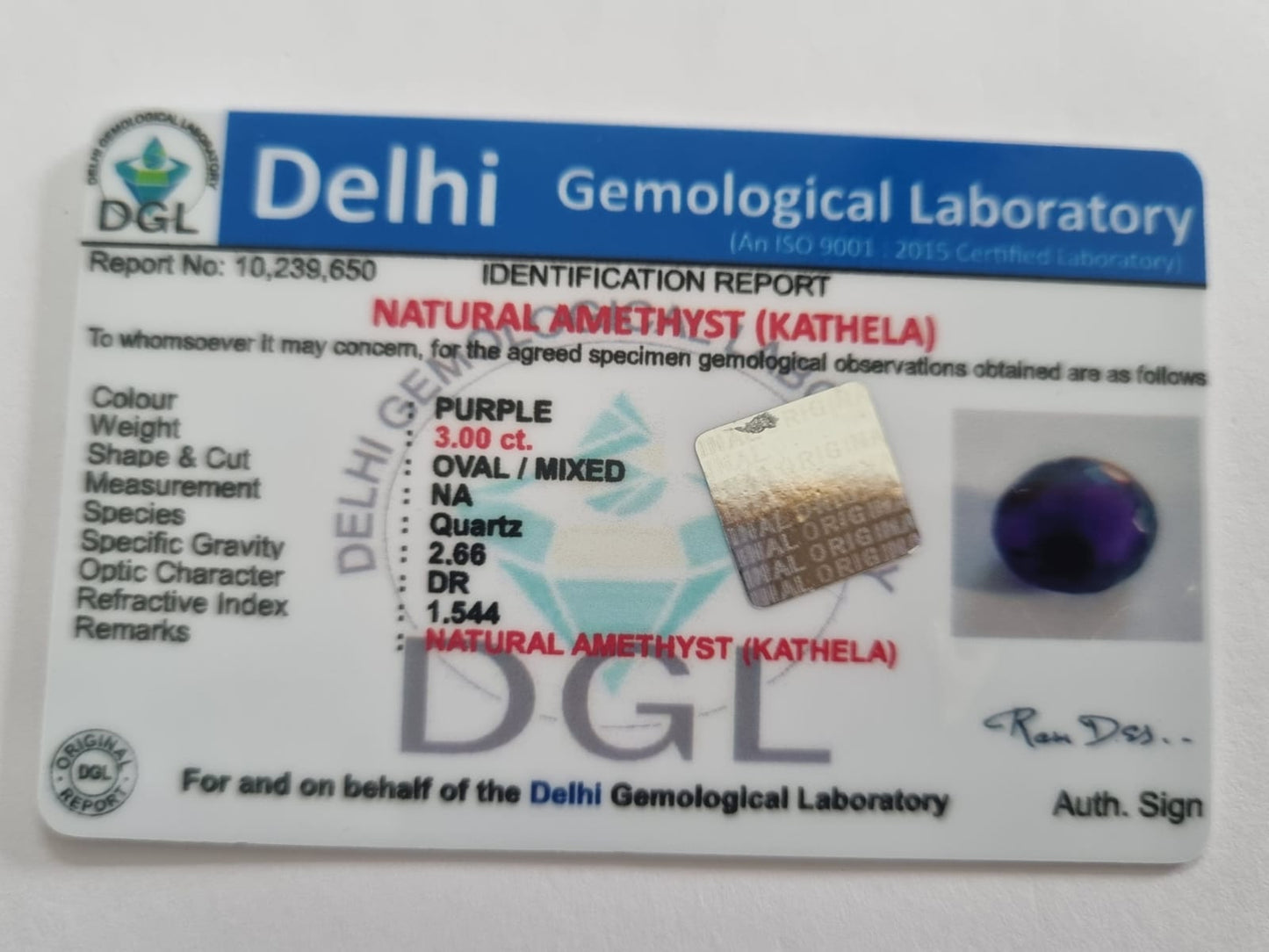 Amethyst Certificate | 3 Carat