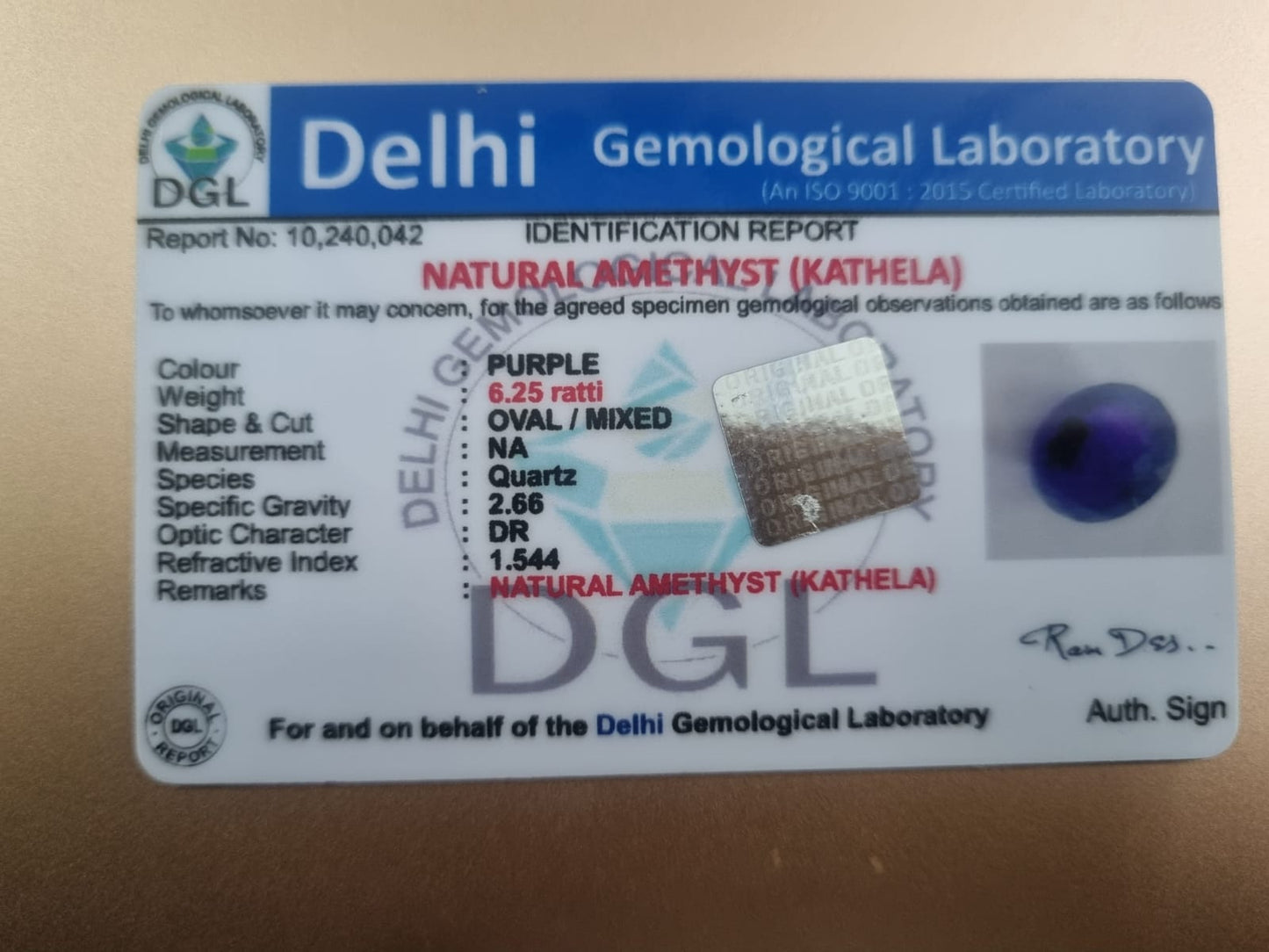 Amethyst Certificate | 6.25 Ratti