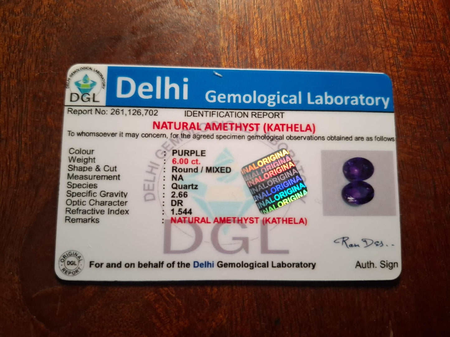 Amethyst earrnings certificate