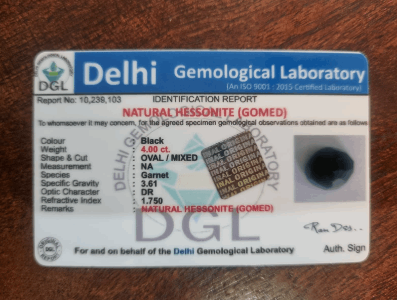 Black Gomed certificate | 4 ct