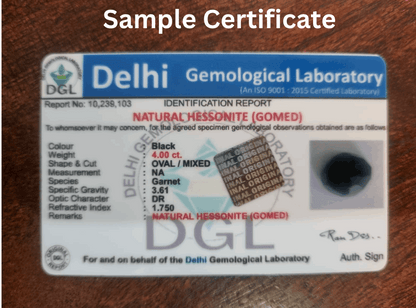 Black Gomed stone Certificate