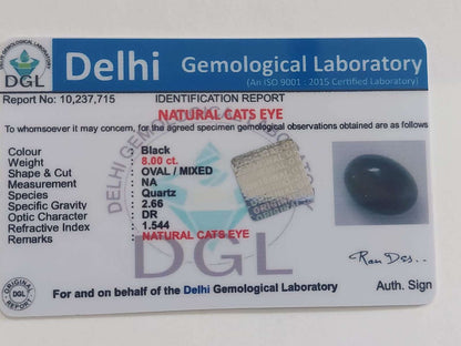 Black cats eye certificate | 8 carat