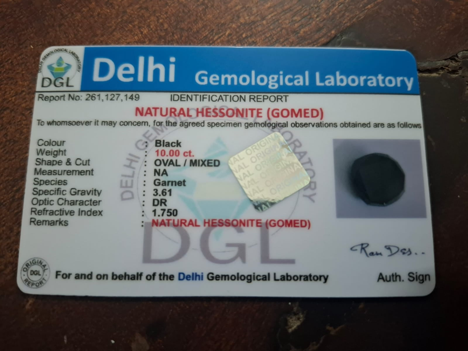 Black Gomed stone | Black Hessonite | 10 Carat | Certificate