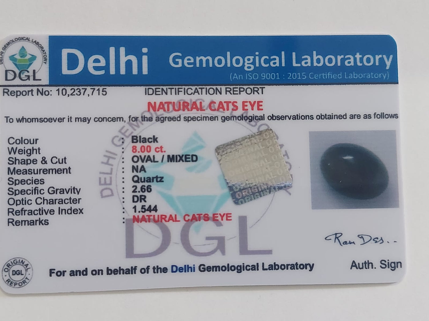 Black cats eye certificate | 8 carat