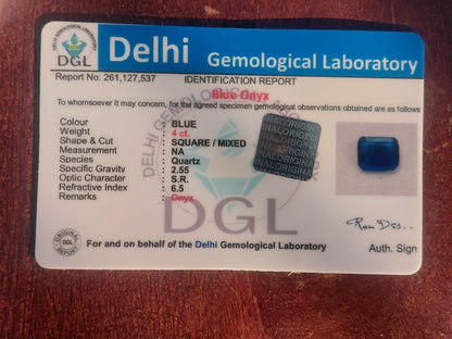 Blue Onyx 4 carat Certificate