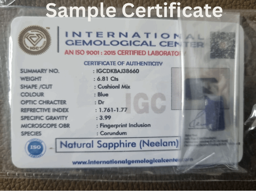 Blue Sapphire | Neelam Certificate