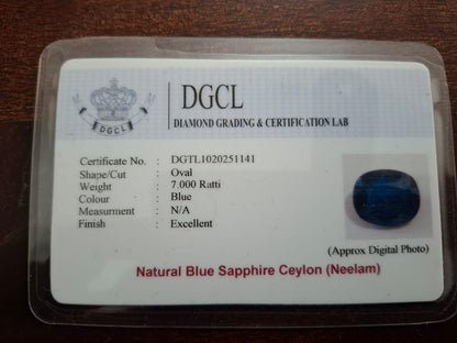 Blue sapphire certificate | 7 ratti