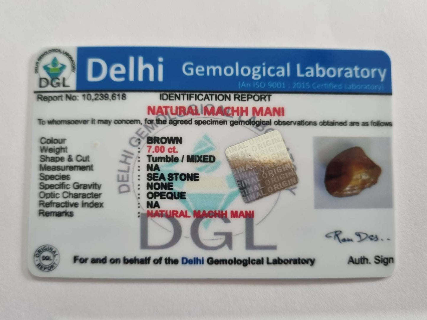 Brown Machmani Certificate | 7 carat