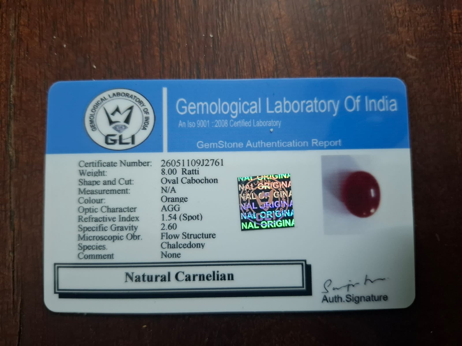 Carnelian Stone | 8 Ratti | Certificate