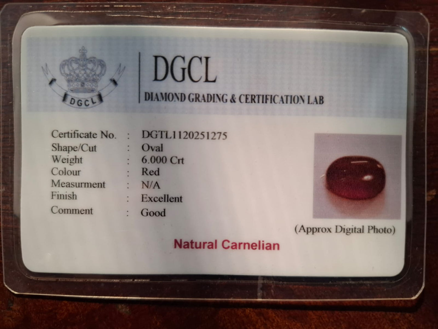 Carnelian certificate - 6 carat