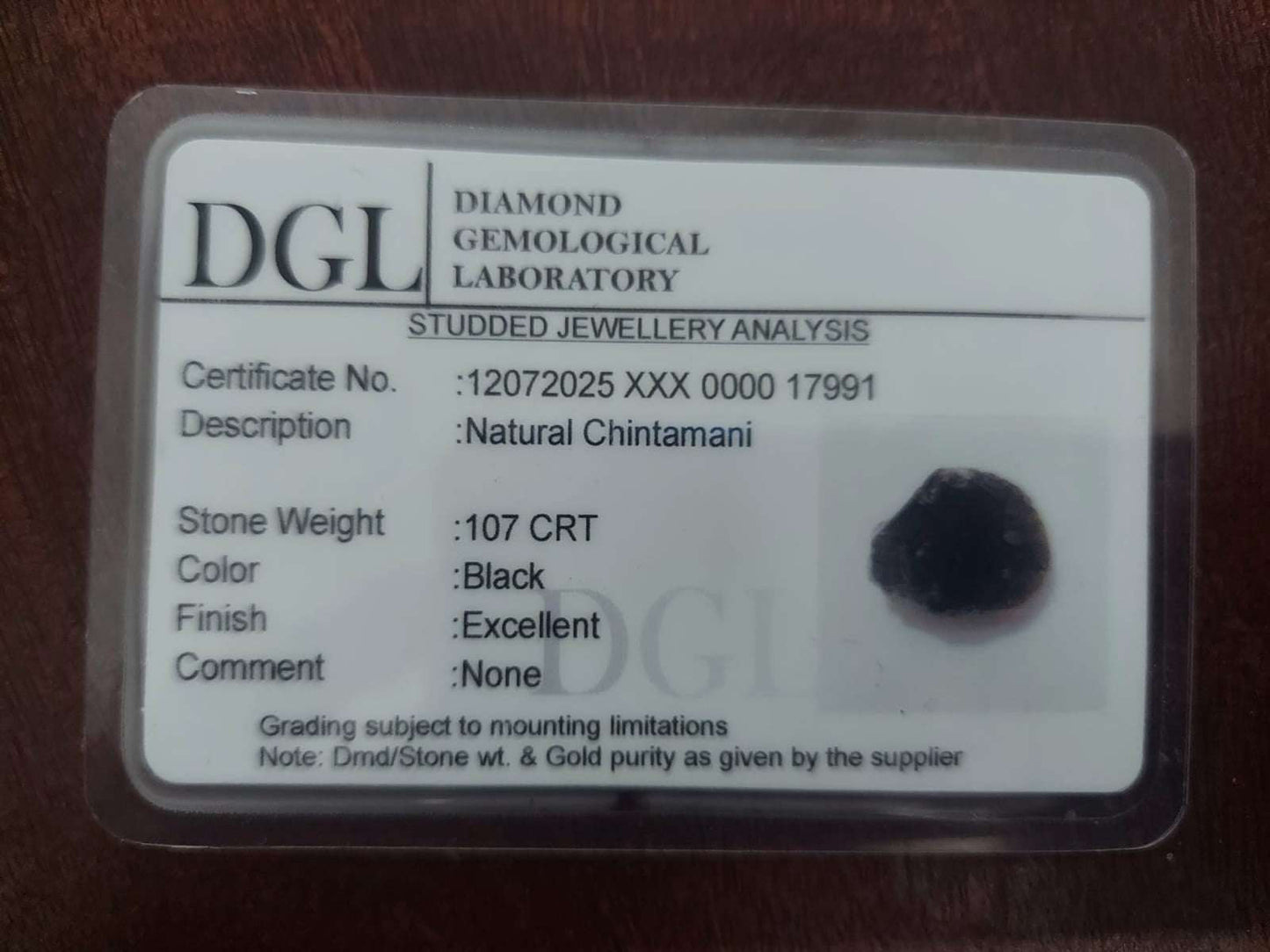 Chintamani Certificate | 107 Carat