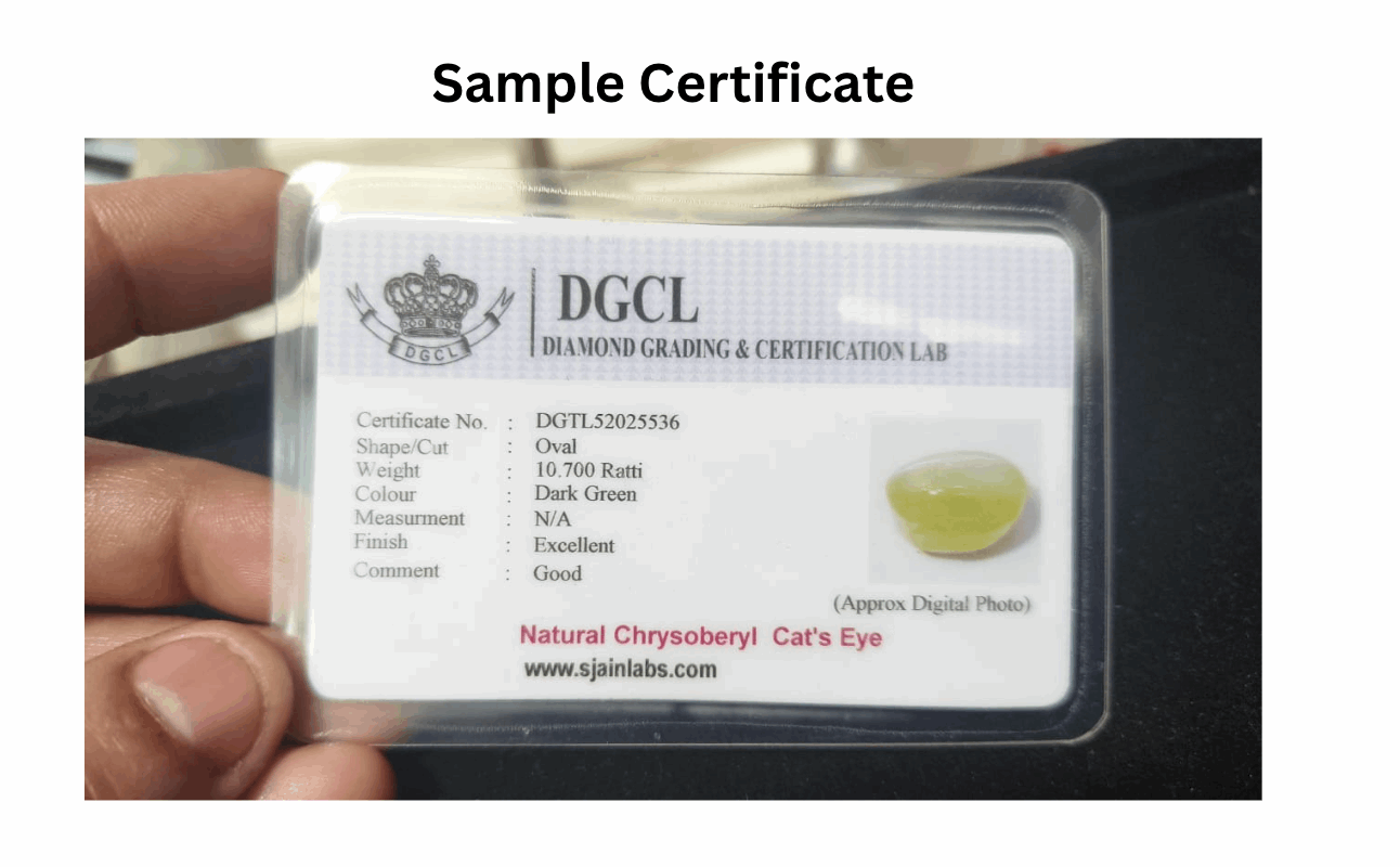 Chrysoberyl Cat's Eye | Ceylon Cats Eye | Sample Certificate