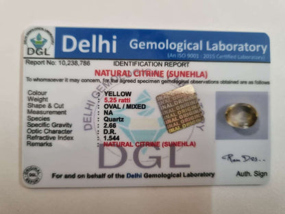 Citrine certificate | 5.25 ratti