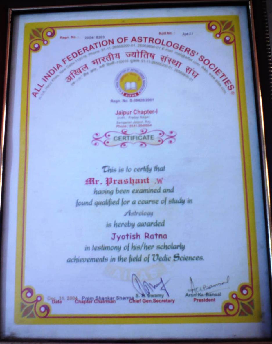 Expert Astrologer – Pandit Prashanth | Bengaluru Certificate