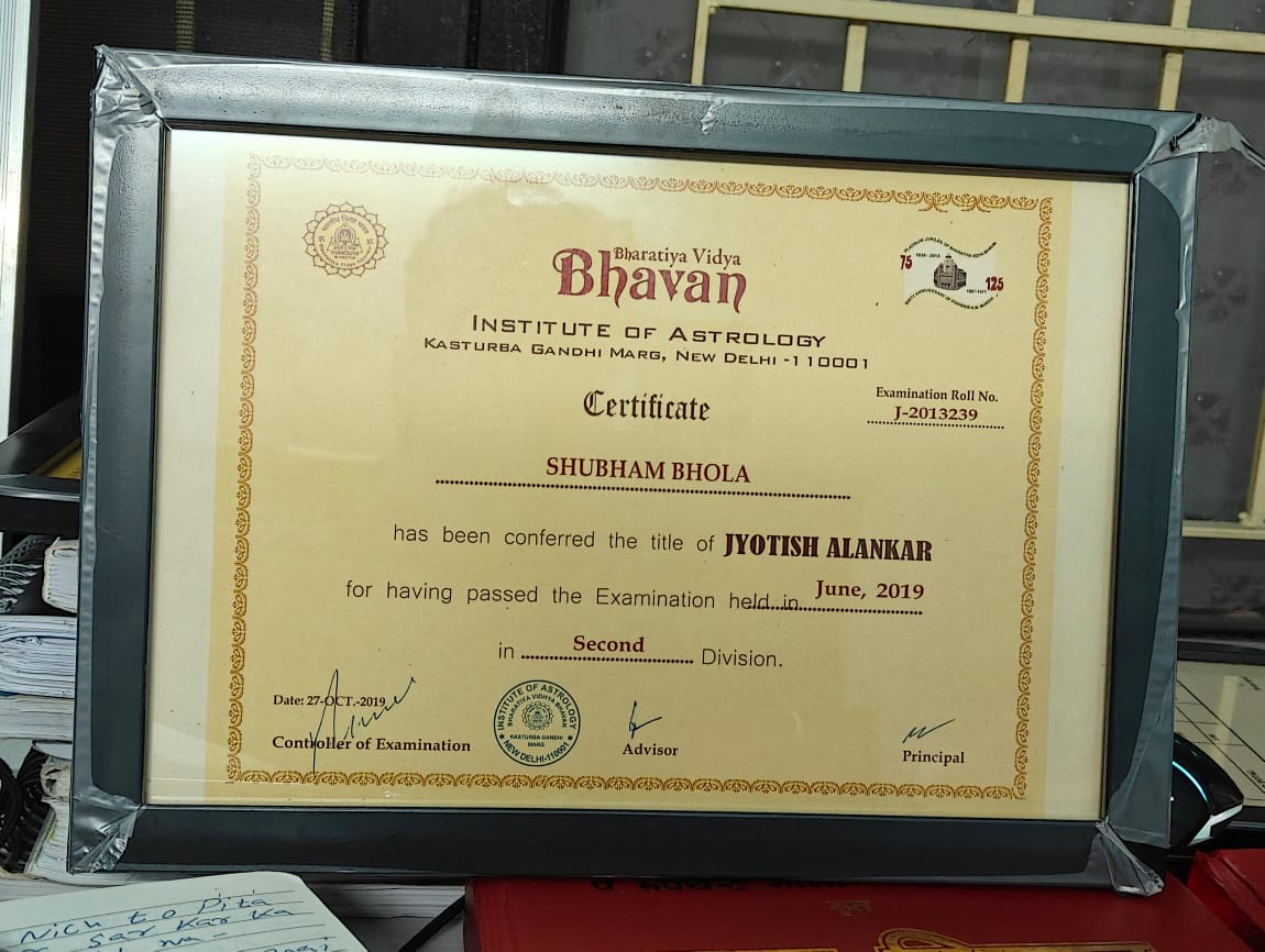 Expert Astrologer – Shubham Bhola | Ludhiana, Punjab Certificate