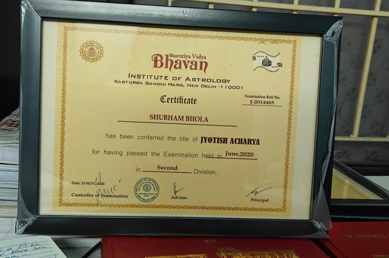Expert Astrologer – Shubham Bhola | Ludhiana, Punjab Certificate 2