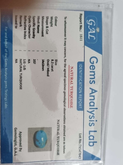 Feroza certificate 8.2 carat