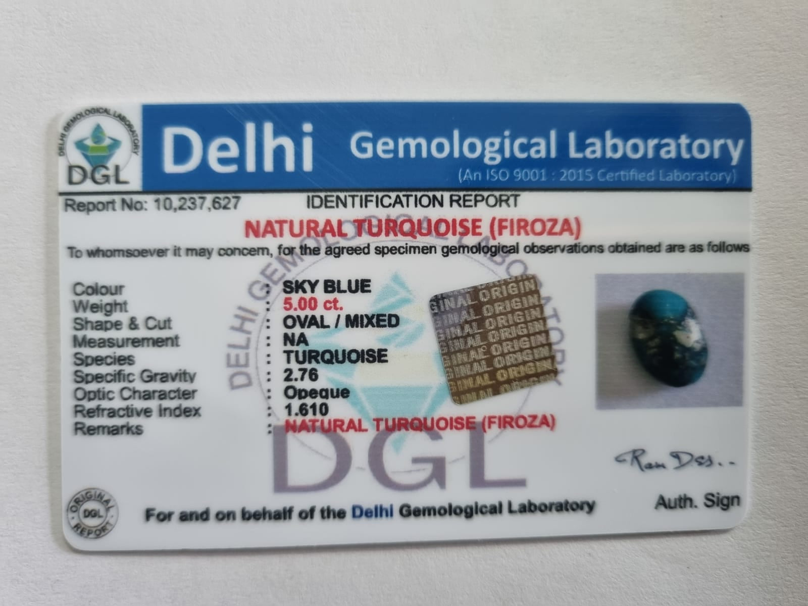 Feroza certificate | 5 ct