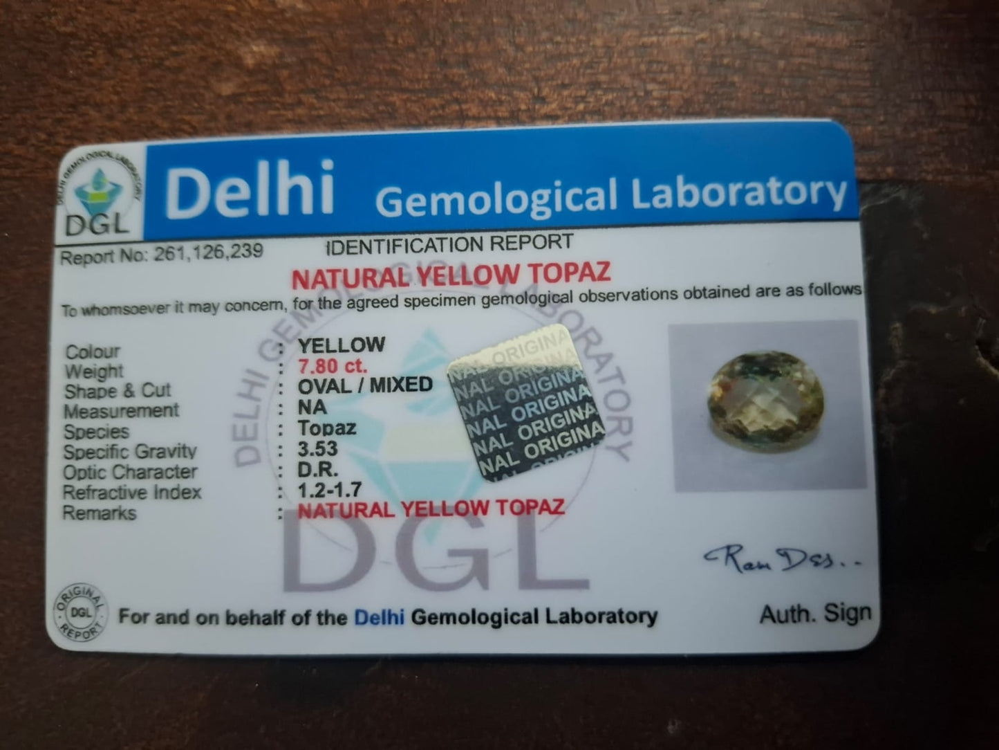 Golden Topaz stone | 7.5 Carat | Certificate