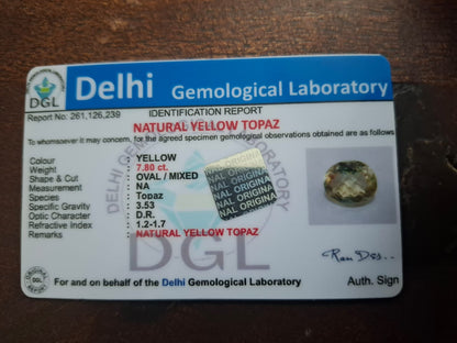 Golden Topaz stone | 7.5 Carat | Certificate