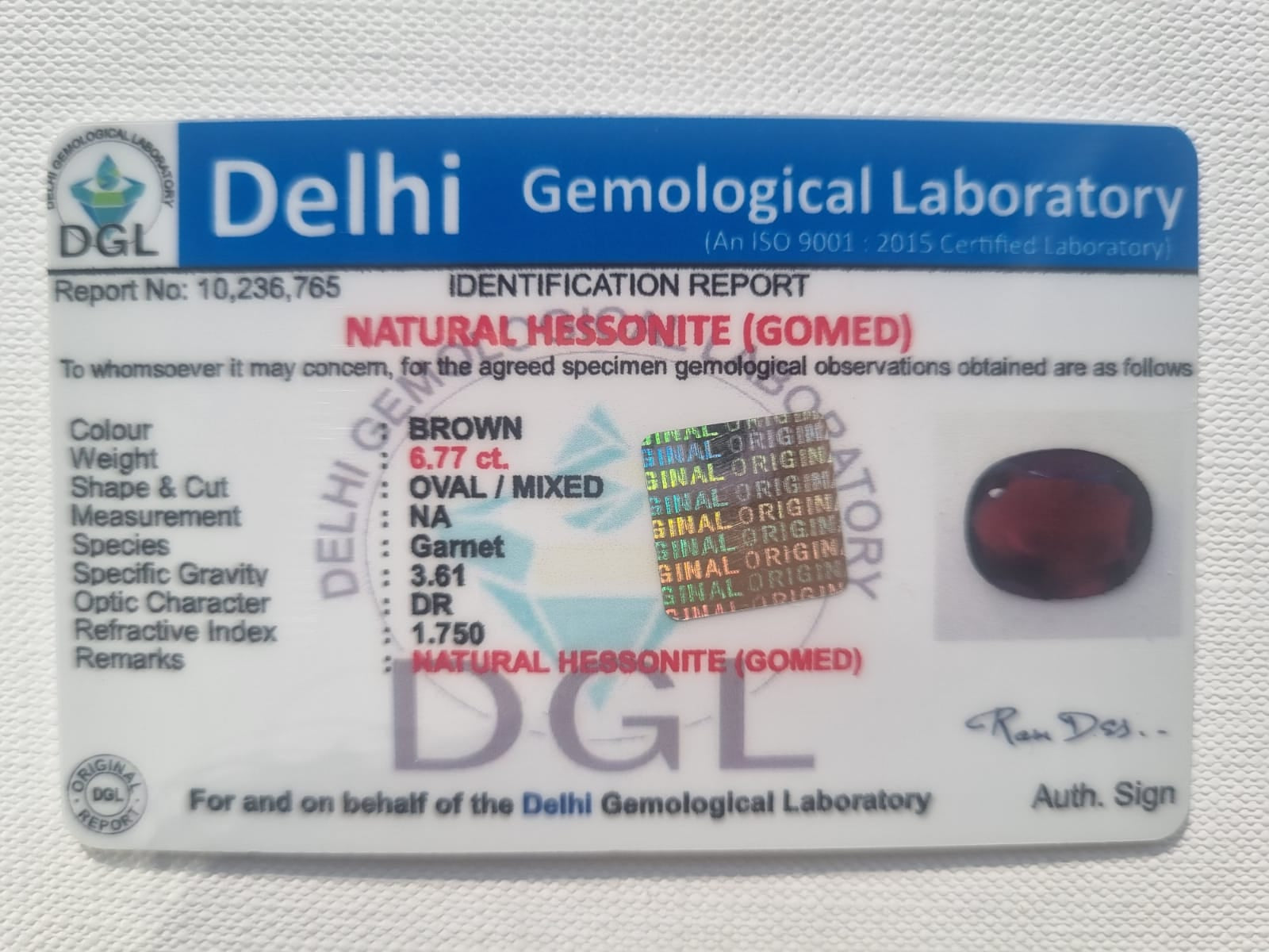 Gomed Certificate | 6.7 ct | 7.25 ratti