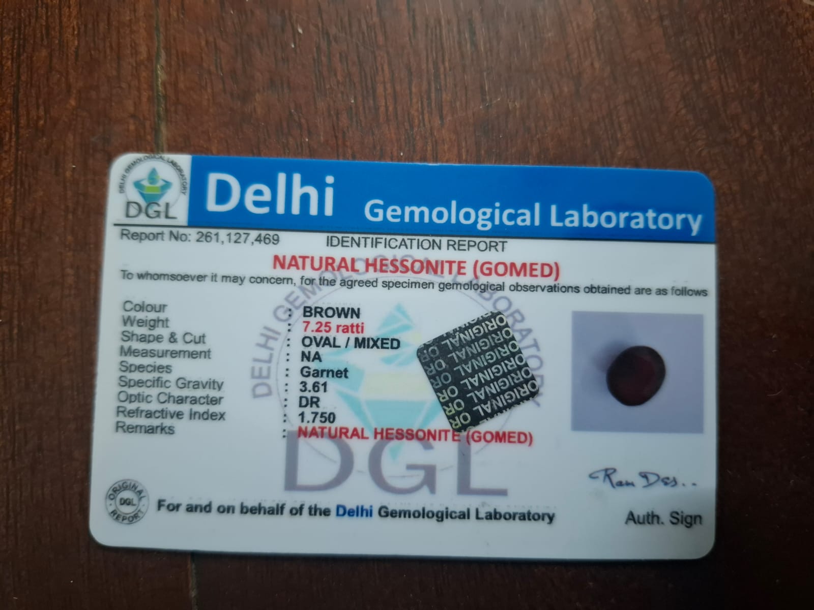 Gomed Stone | Saloni Gomed | 7.25 ratti | Certificate