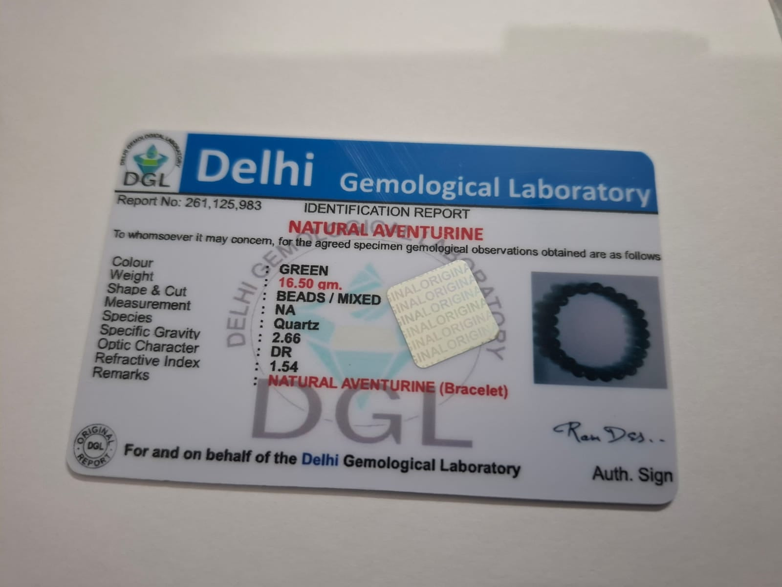 Green Aventurine Bracelet Certificate img