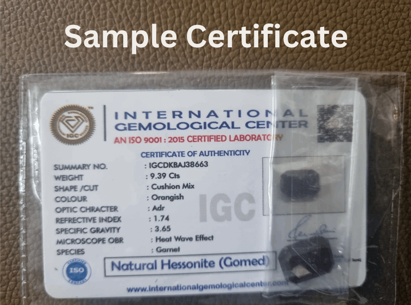 Hessonite | Gomed certificate