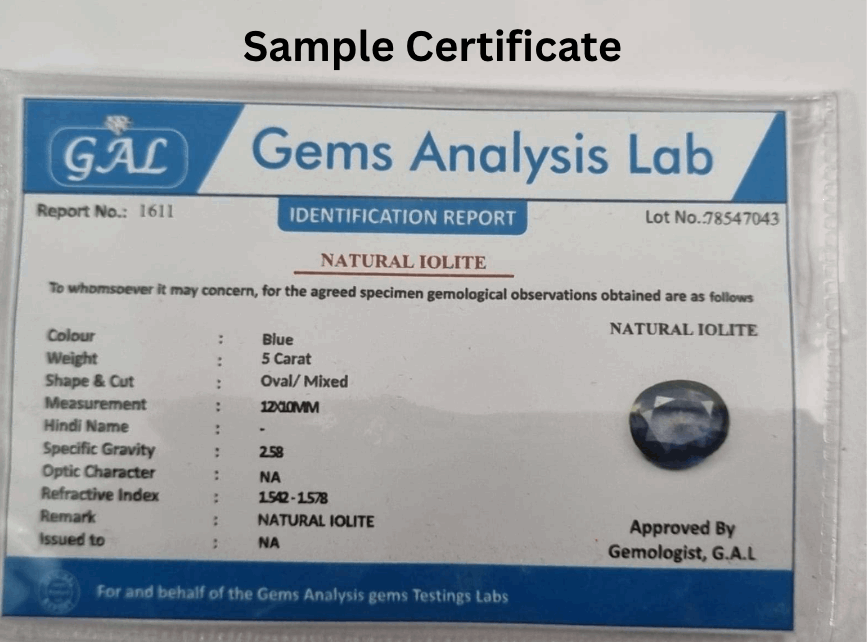 Iolite Stone | Neeli stone | Certificate
