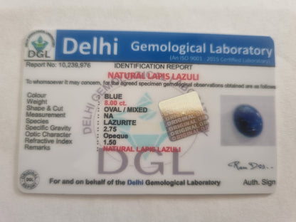 Lapis Lazuli Certificate | 8 carat