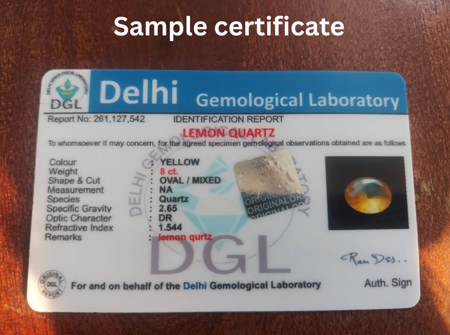 Lemon Quartz Certificate