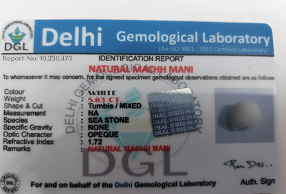 Machh mani certificate - 5 carat