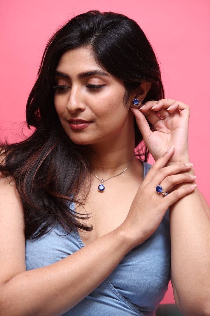 Model wearing Blue sapphire