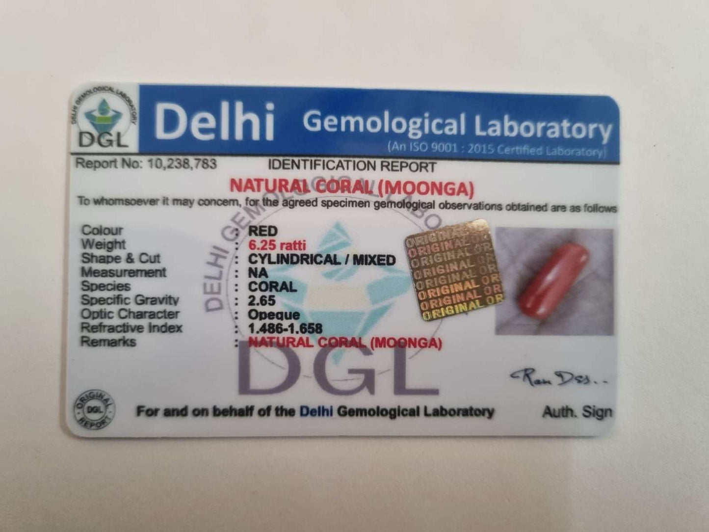 Moonga certificate | 6.25 ratti