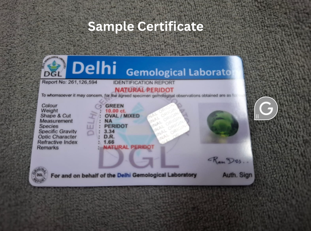 Peridot stone certificate