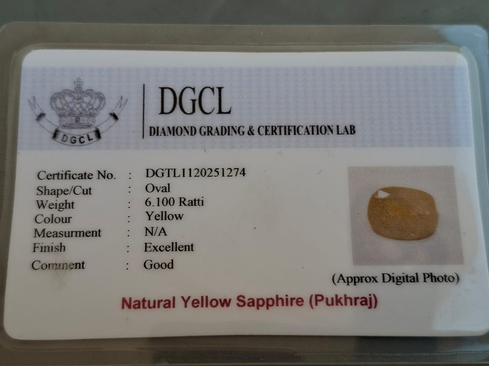 Pukhraj Certificate 6 ratti