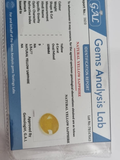 Pukhraj certificate - 6 carat