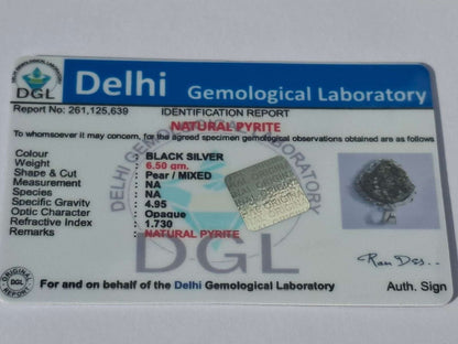 Pyrite Pendant certificate