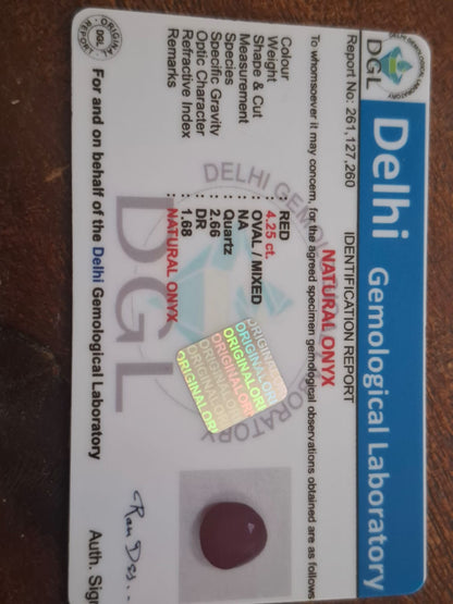Red Onyx Certificate