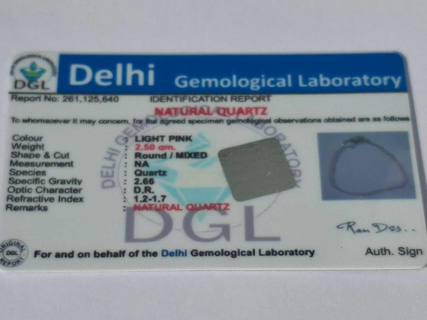 Rose Quartz Anklet certificate