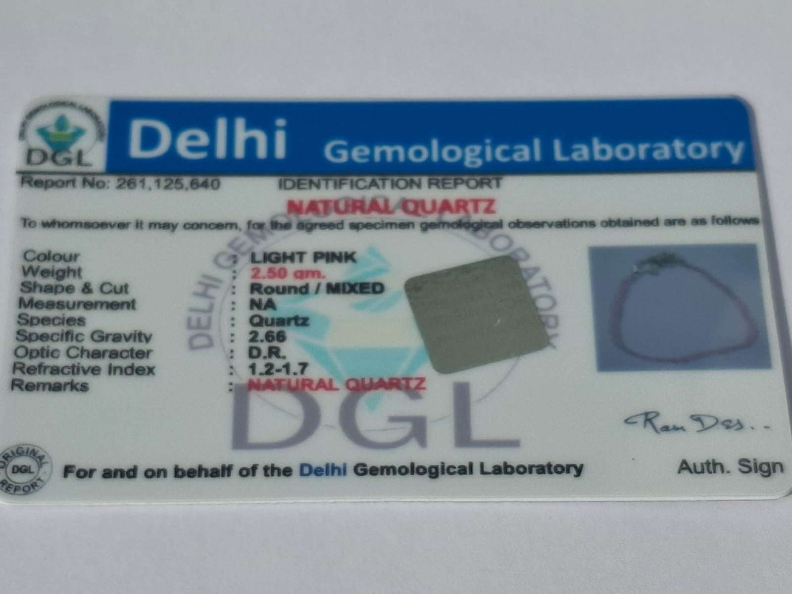 Rose Quartz Anklet certificate