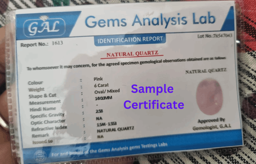  Rose Quartz certificate 