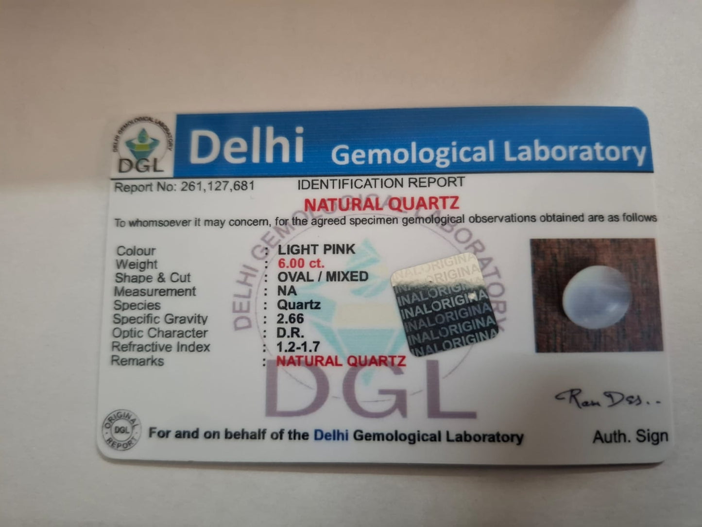 Rose Quartz stone | 6 Carat Certificate
