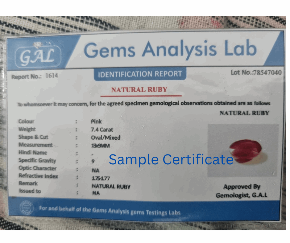 Manik Sample Ruby Stone | Manik Stone | Untreated and Unheated | 9 Carat | With Cer ...
